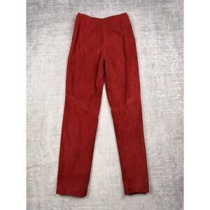 Danier Pants Womens 2 Red Sued Leather Vtg 90s Zip Up Classic‎ Preppy